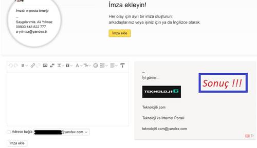 Yandex Mail'e fotoğraflı imza ekleme