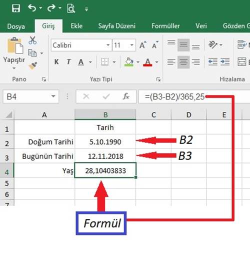 Excel'de yaş nasıl hesaplanır
