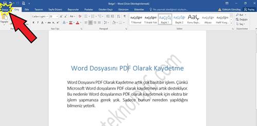 Word Dosyasını PDF Olarak Kaydetme