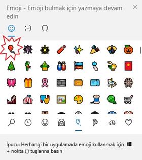 Windows 10'da balon emojisi nasıl yazılır