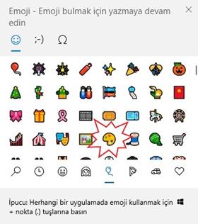 Windows 10'da Boya Paleti Emojisi