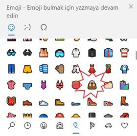 Windows 10'da Kadın El Çantası Emojisi