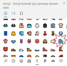 Windows 10'da Alışveriş Paketleri Emojisi