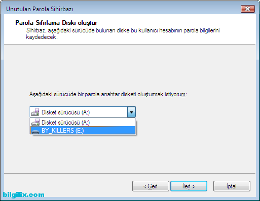 Parola Sıfırlama Diski, windows 7